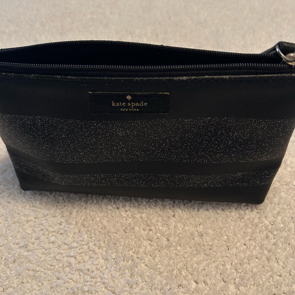 Kate Spade Black and Silver Glitter Cosmetic bag